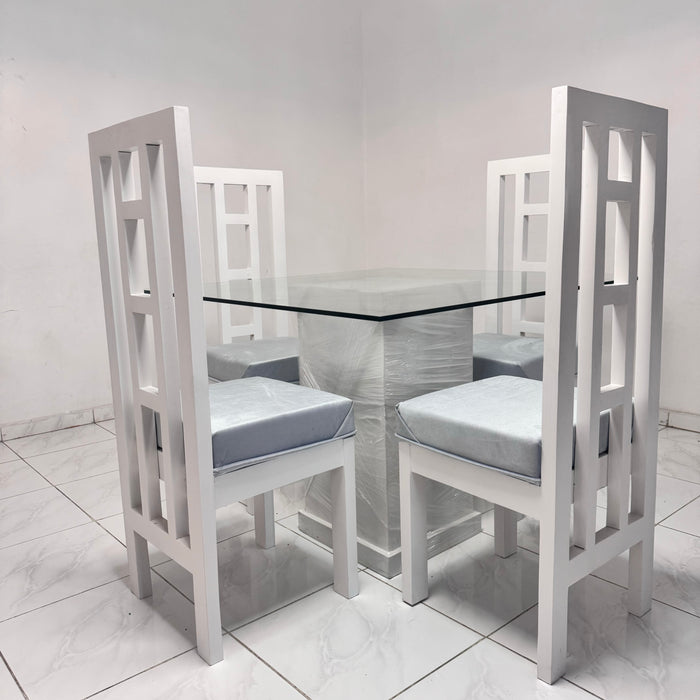 Comedor nk color blanco 4 silla tope cristal
