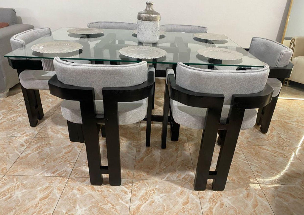 Comedor media luna 6 sillas negro