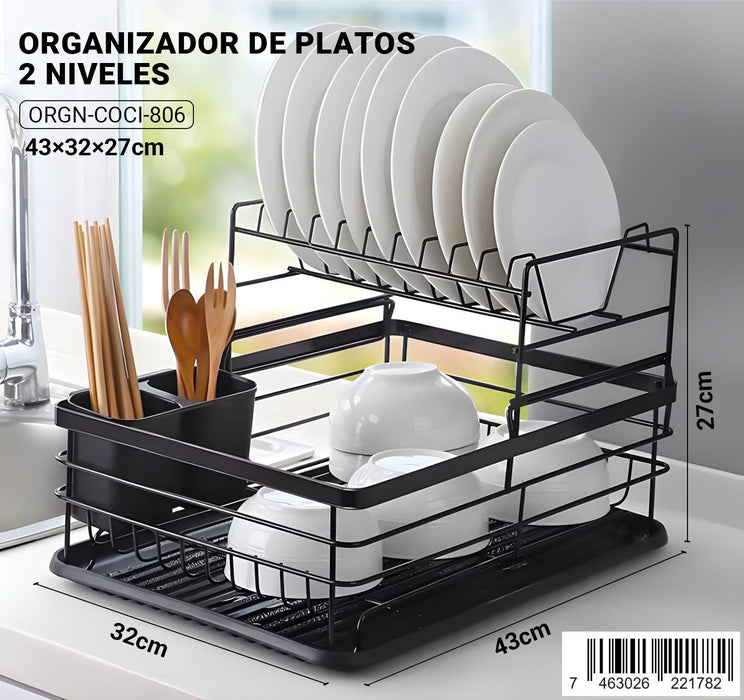 escurridor de platos 2 niveles 43x32x27 cm