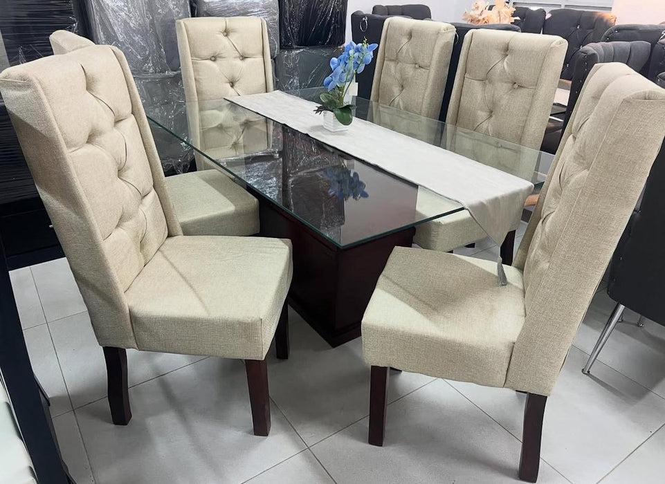 comedor tapizado de 6 sillas tope de cristal