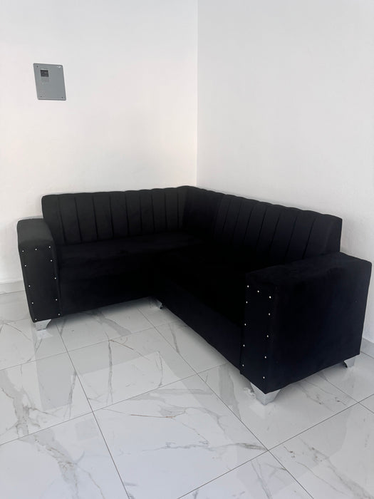 Mueble en L sofá para la sala con mesa de centro micro fibra gris claro