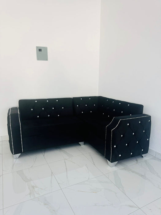 Muebles en L con mesa de centro tela micro fibra NEGRO