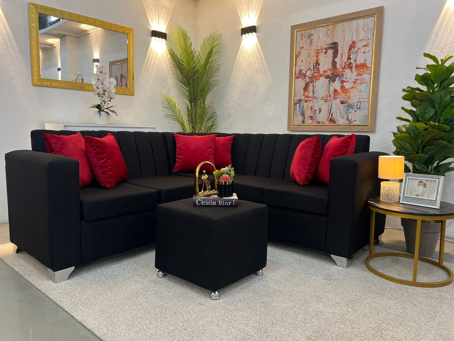 Mueble L negro 5p asientos