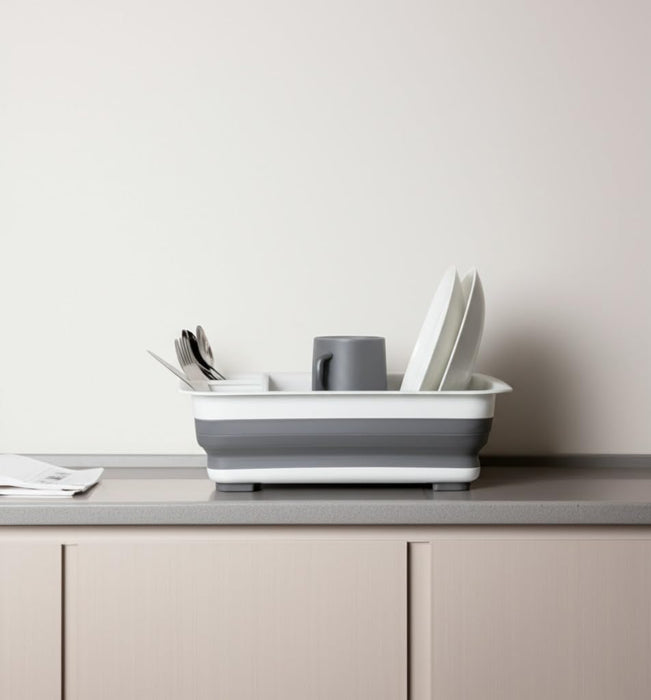 Escurridor de platos plegable de plástico, organizador de escurridor de vajilla plegable para almacenamiento, cocina