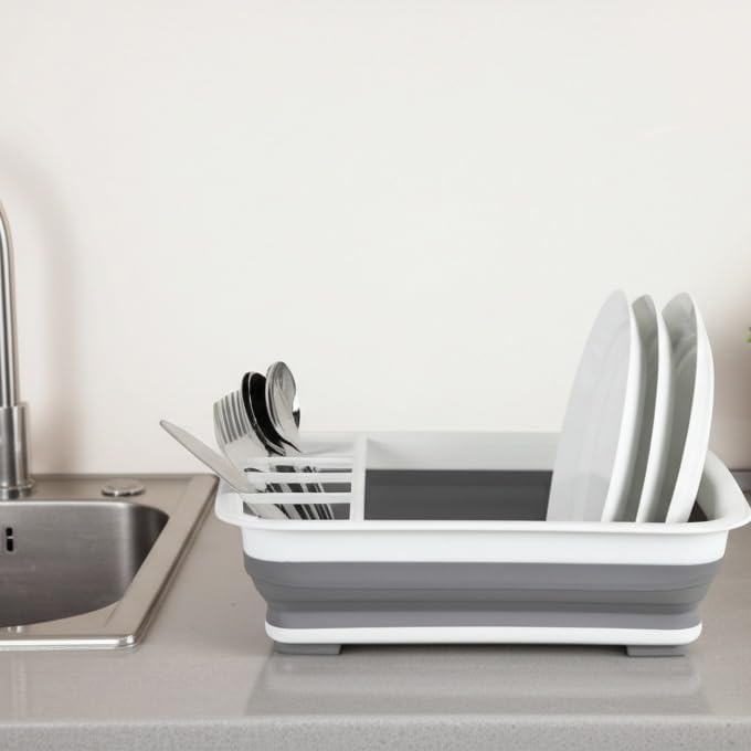 Escurridor de platos plegable de plástico, organizador de escurridor de vajilla plegable para almacenamiento, cocina
