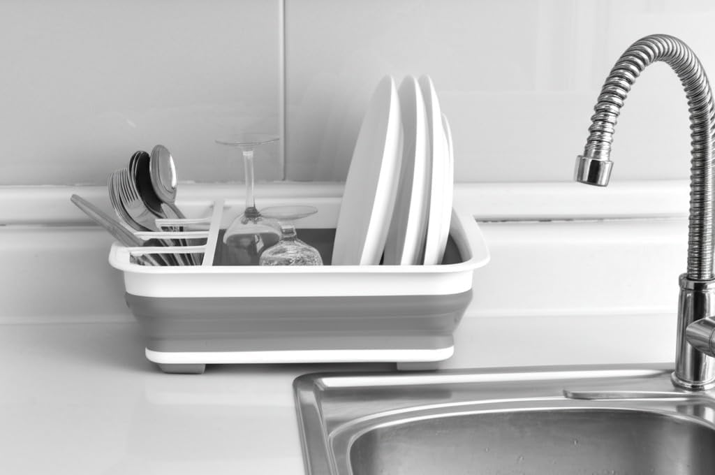 Escurridor de platos plegable de plástico, organizador de escurridor de vajilla plegable para almacenamiento, cocina