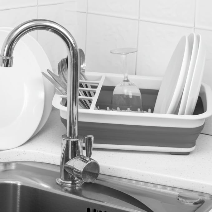 Escurridor de platos plegable de plástico, organizador de escurridor de vajilla plegable para almacenamiento, cocina