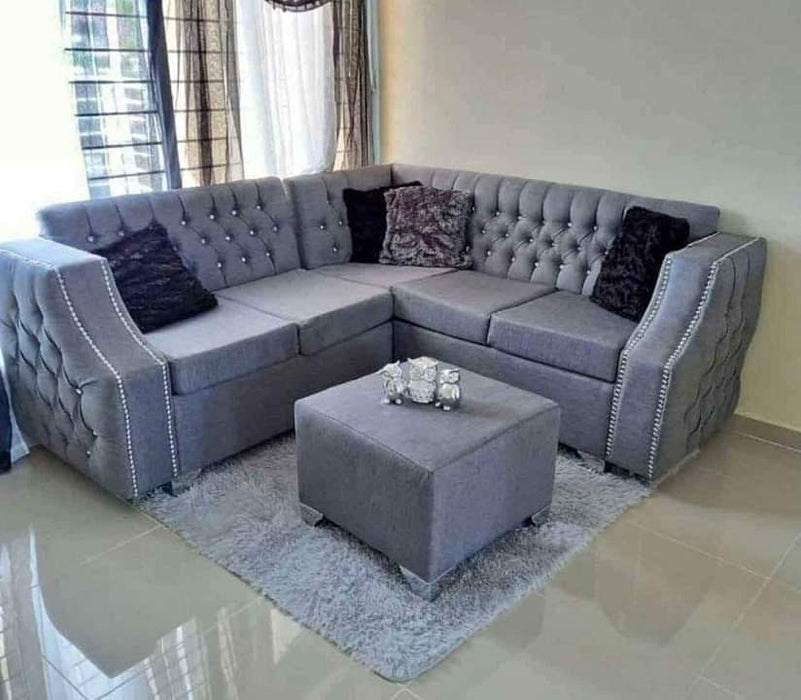 MUEBLE EN L DE 5 ASIENTOS, CAPITONEADO BEIGE