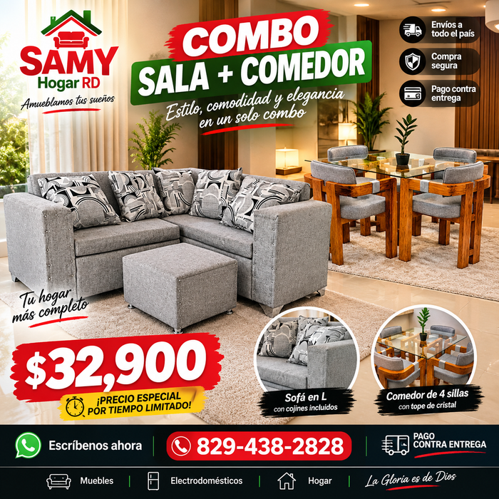 Súper combo mueble L + comedor de 4