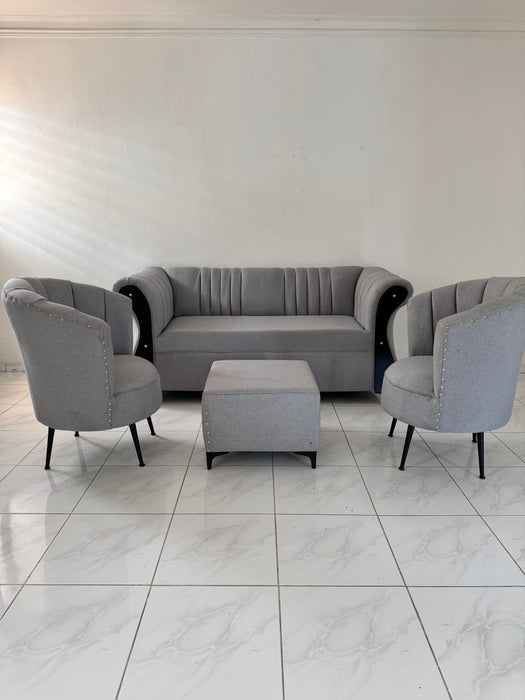 Mueble de 3 con 2 butaca flor de loto con mesa de centro sofá para sala tela Canva gris