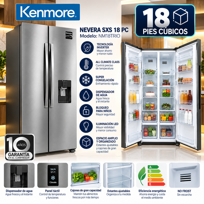 Nevera tipo libro Kenmore 18 pies cúbicos