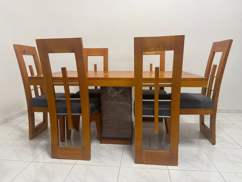 Comedor curvo  6 silla tope madera