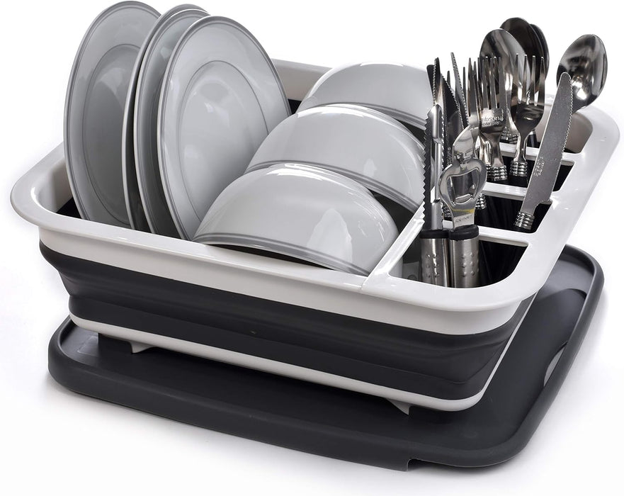 Escurridor de platos plegable de plástico, organizador de escurridor de vajilla plegable para almacenamiento, cocina