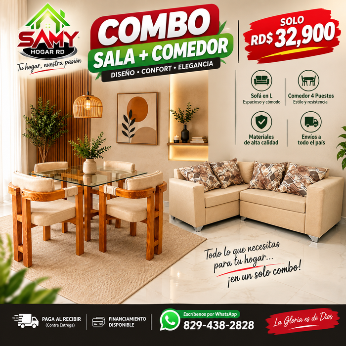 Súper combo mueble L + comedor de 4
