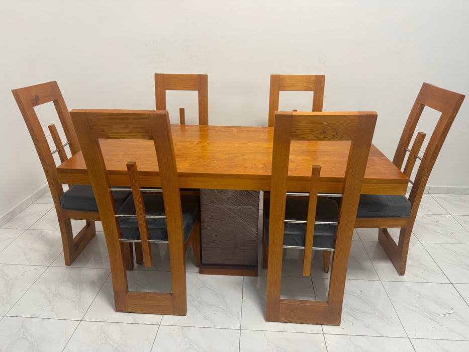 Comedor curvo  6 silla tope madera