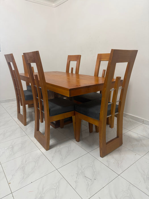 Comedor curvo  6 silla tope madera