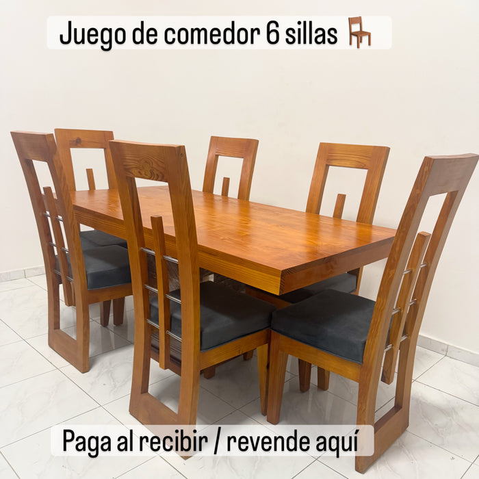 Comedor curvo  6 silla tope madera
