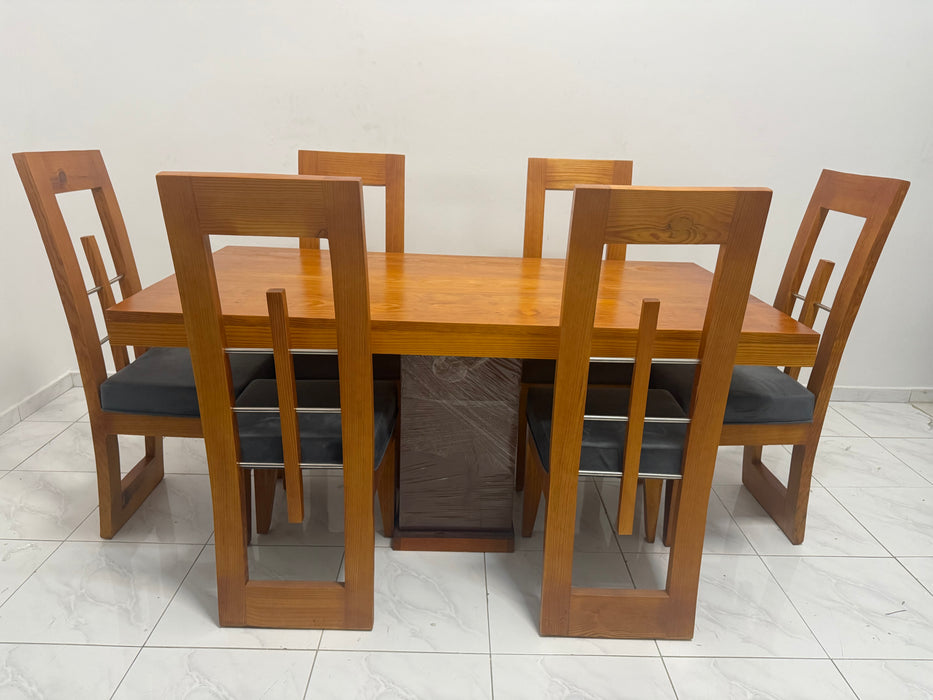 Comedor curvo  6 silla tope madera