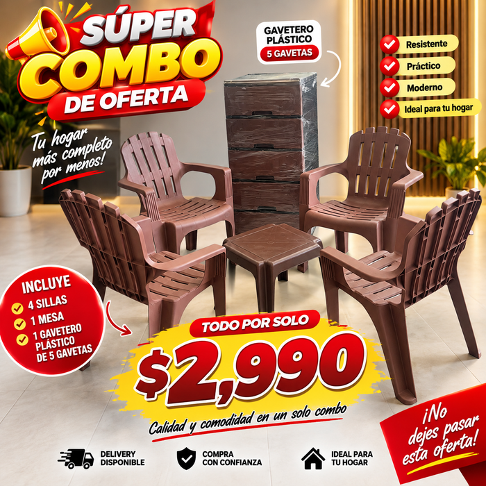 Combo juego de silla más gavetero plástico