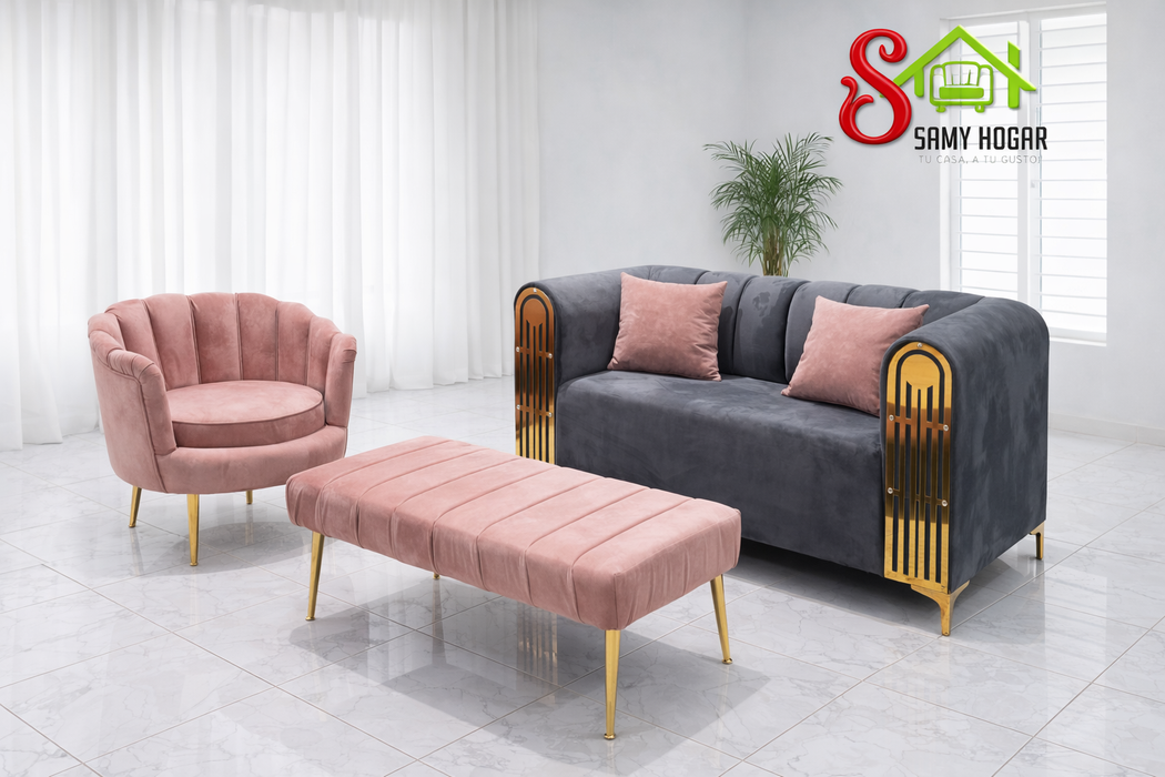 mueble 3 piezas sofa de 2 +  1 butaca+ 1 banco