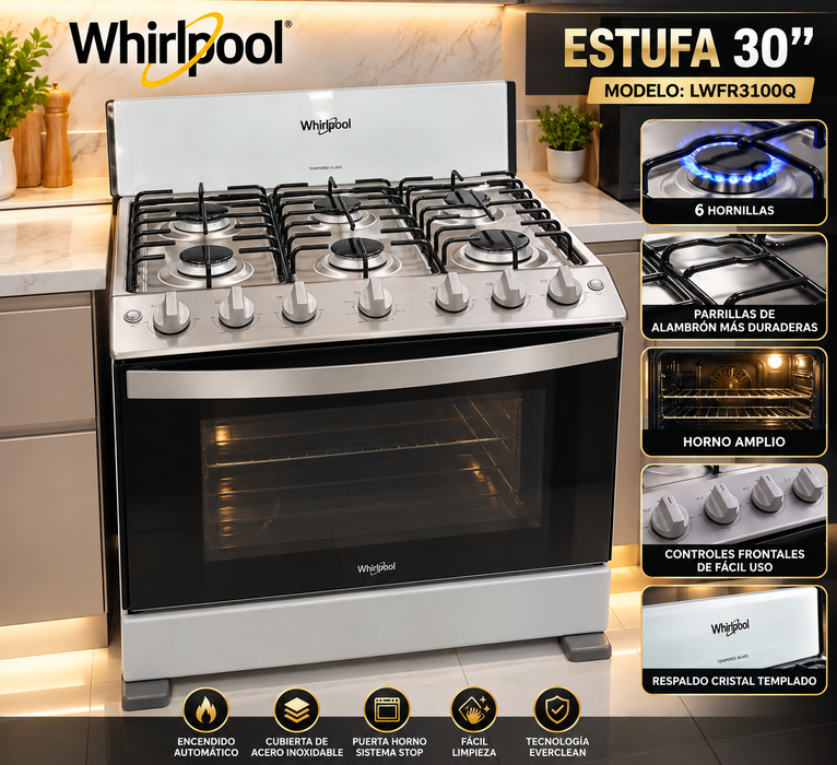 Estufa whirlpool 30” 6 hornillas
